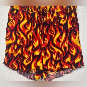 Reworked Massive 100% Rayon Flame Print Drawstring Shorts - Size M (Men’s)